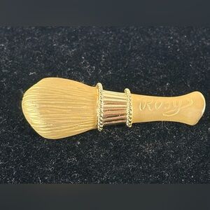 Vintage Gold-Tone Makeup Brush Brooch Marked Rosy on the Handle